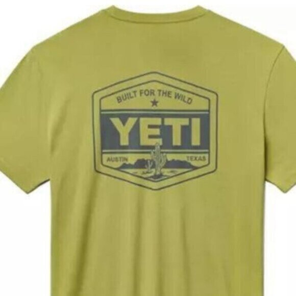 YETI Men's Yellow Coolers Built For the Wild Short Sleeve T-Shirt Size Small - Picture 1 of 7